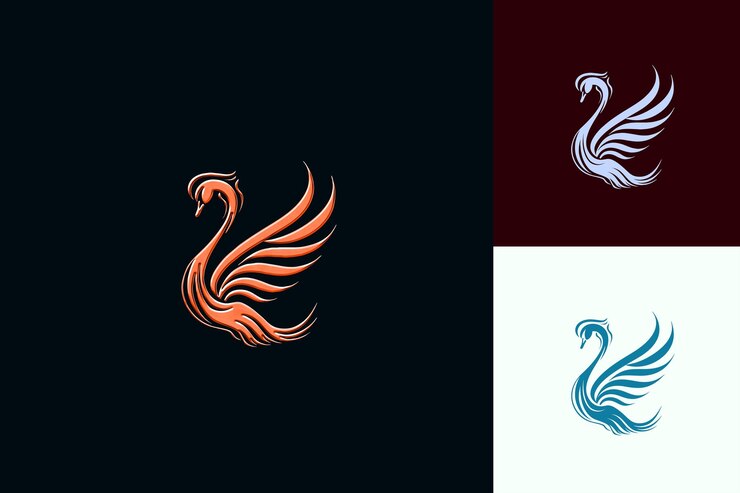 PSD el elegante logotipo de la mascota del cisne con un cuello largo y plumas desi cute abstract vector designs