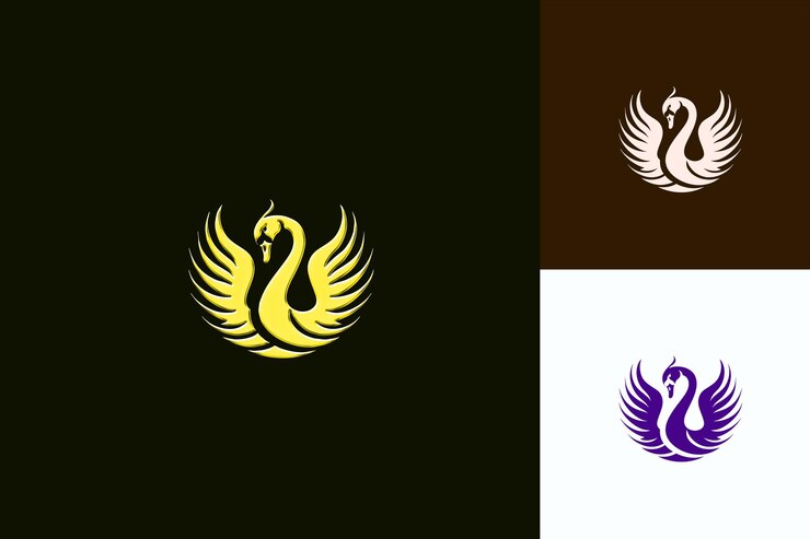 PSD el elegante logotipo de la mascota del cisne con un cuello largo y plumas desi cute abstract vector designs