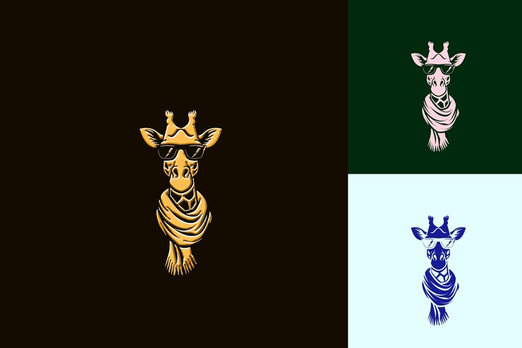 PSD el elegante logotipo de la mascota de la jirafa con una bufanda y gafas de sol des cute abstract vector designs