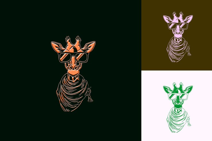PSD el elegante logotipo de la mascota de la jirafa con una bufanda y gafas de sol des cute abstract vector designs