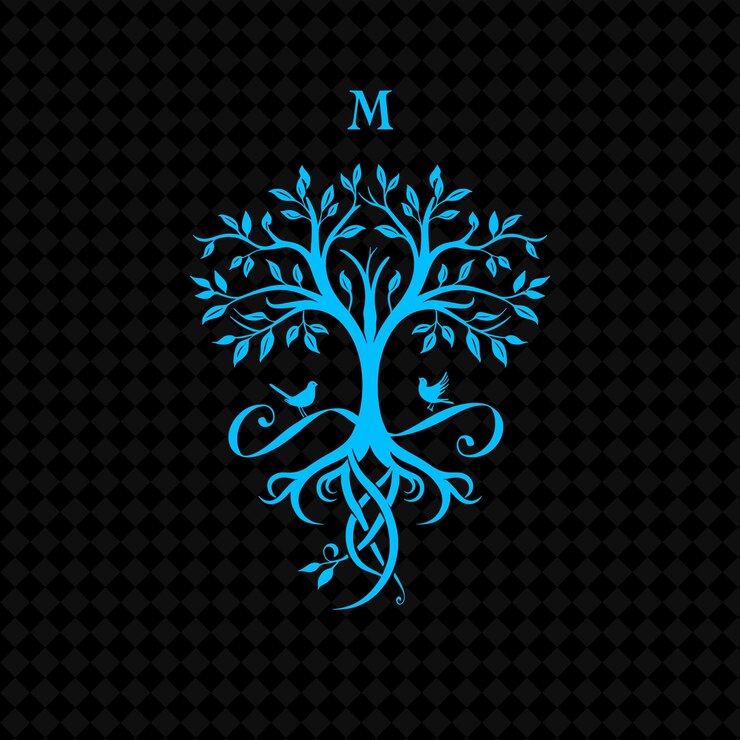 PSD elegante logotipo de monograma de árbol de sauce con aves decorativas y diseños creativos de vectores de plantas