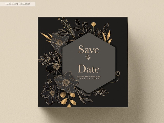 PSD elegante luxushochzeitseinladungskarte mit goldblumen
