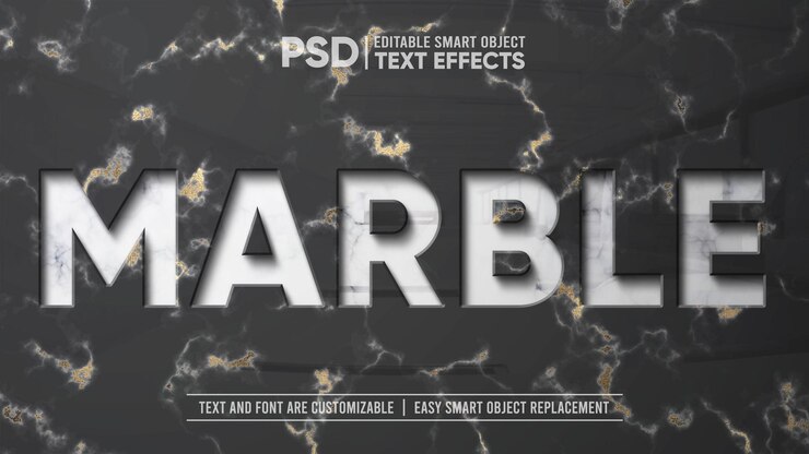 PSD elegante maqueta de efecto de texto editable de reflexión de prensa de relieve dorado de mármol