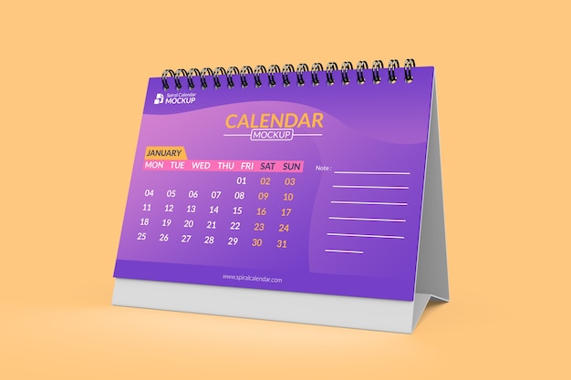 Elegante maqueta de vista izquierda del calendario de escritorio