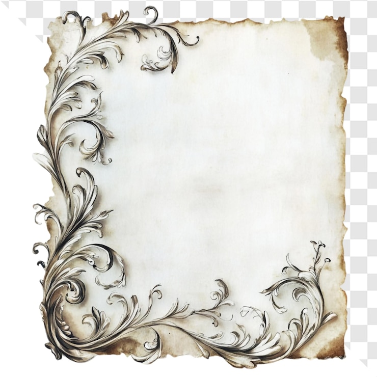 PSD elegante marco adornado en papel envejecido diseño antiguo estilo vintage