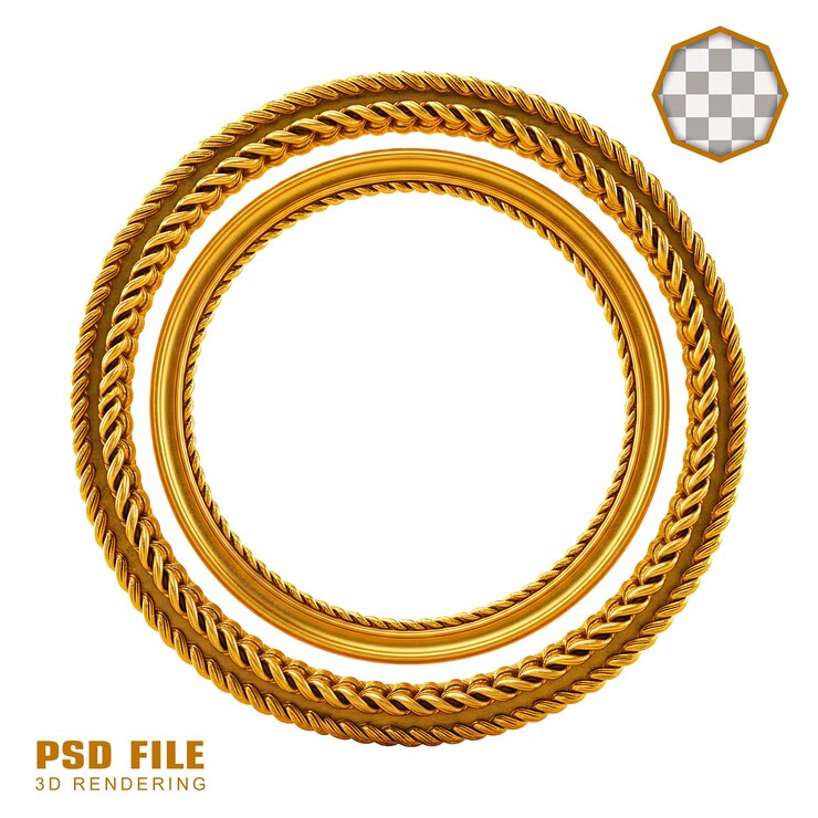 PSD elegante marco dorado con detalle de cuerda - renderizado en 3d