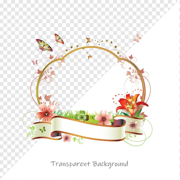 Elegante marco floral con cinta y mariposas