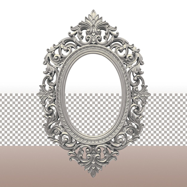 Elegante marco ovalado de plata con tallas ornamentadas