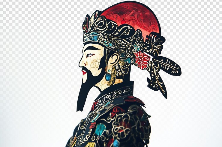 PSD elegante marioneta china de sombras en un diseño de disfraces vibrante