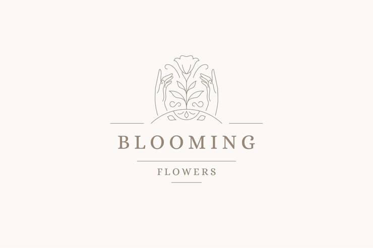 PSD elegante menschliche hände mit dem logo einer ländlichen wildblumenlinie mit frühlingsblüten von narzissen