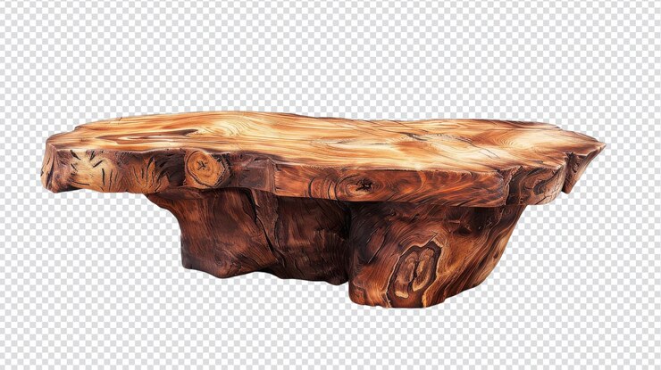 PSD elegante mesa de café de madera aislada sobre un fondo blanco para la inspiración de la decoración del hogar