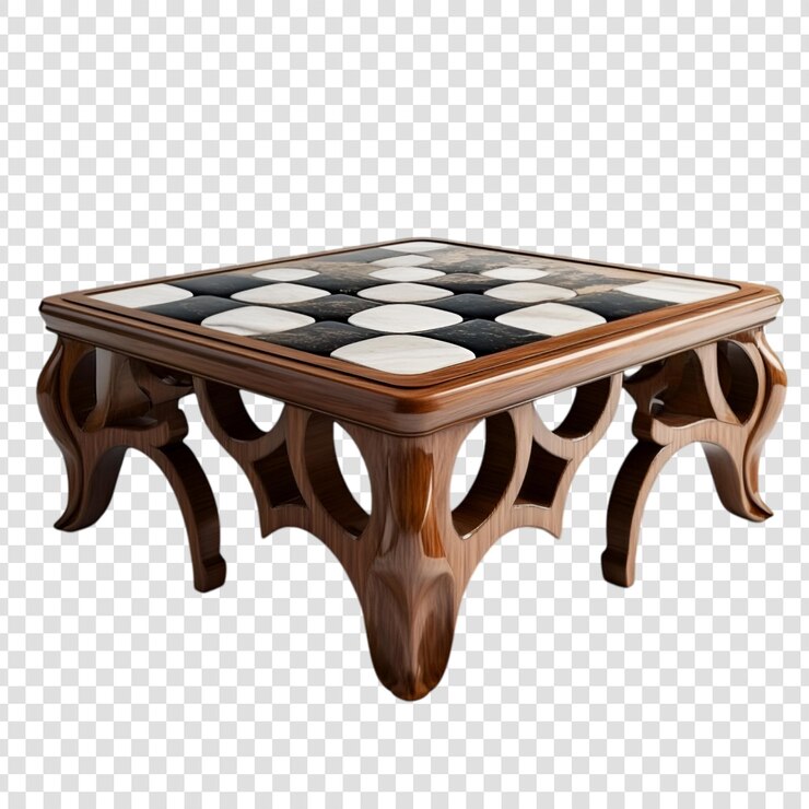 PSD elegante mesa de café de madera con diseño de mesa de juego a cuadros