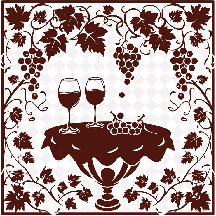 PSD elegante mesa de comedor arte folclórico con diseño de viña marco de contorno png en fondo limpio colección