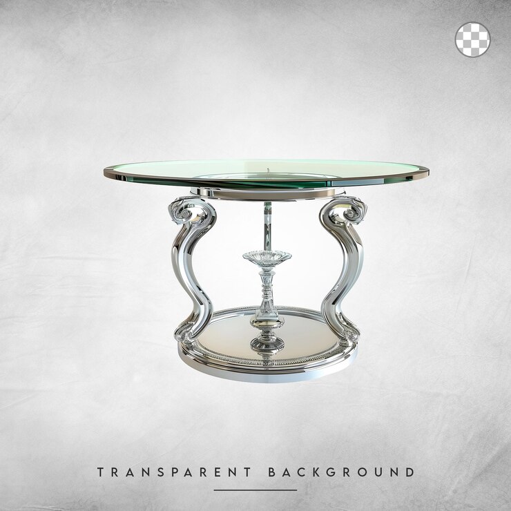 PSD elegante mesa de plata adornada aislada sobre un fondo transparente
