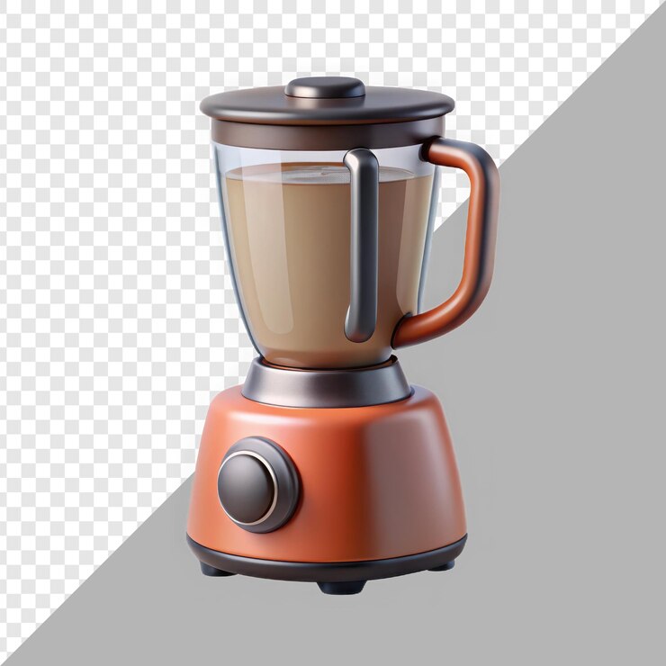 PSD elegante mezclador de naranja con frasco transparente ideal para batidos y sopas cremosas
