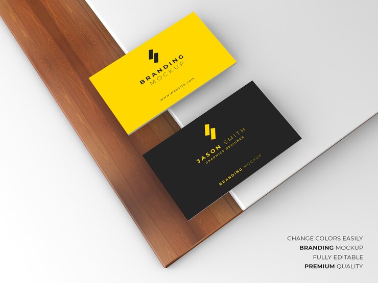 Elegante mockup di biglietto da visita scuro e giallo