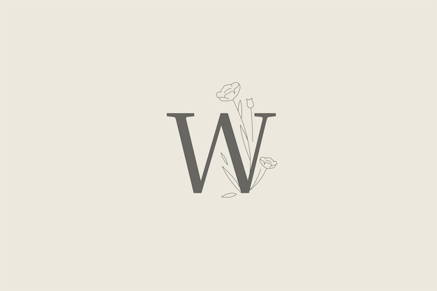 Elegante modello di design del logo retro botanico con lettere di fiori a base di erbe