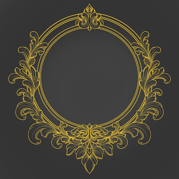 Elegante moldura circular de ouro com filigrana ornamentada