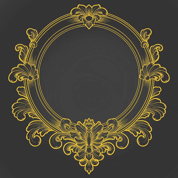 Elegante moldura circular de ouro com ornamentação floral