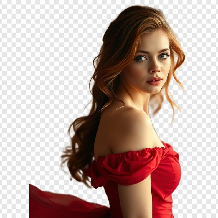 PSD elegante mujer con vestido rojo