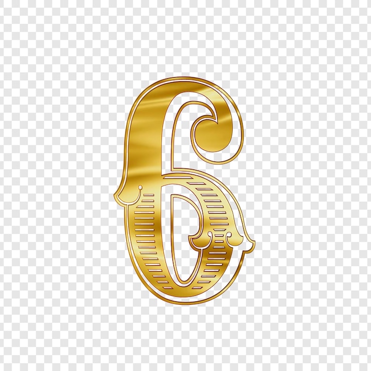 PSD el elegante número seis dorado.