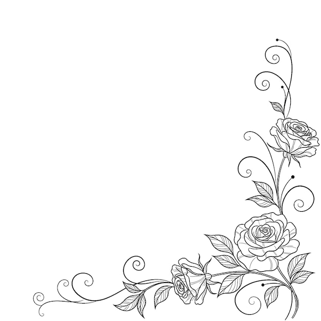 Elegante ornamento floral de esquina con rosas y remolinos