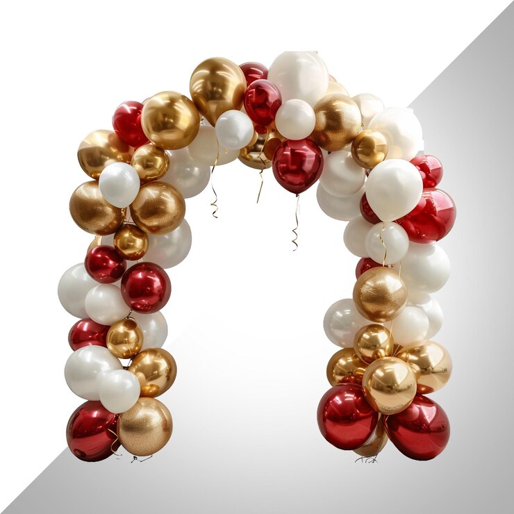 PSD elegante oro blanco rojo glam globo fiesta guirnalda aislado en fondo blanco