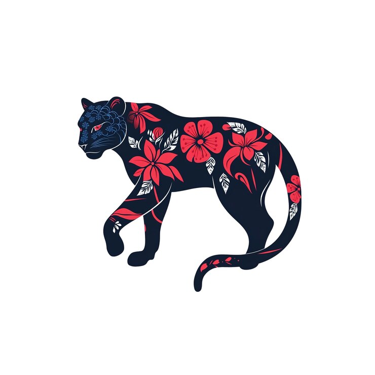 PSD elegante pantera floral belleza de la noche oscura