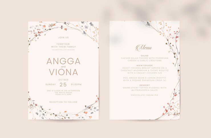 PSD élégante papeterie de mariage aux couleurs douces pastel avec de délicates fleurs à l'aquarelle