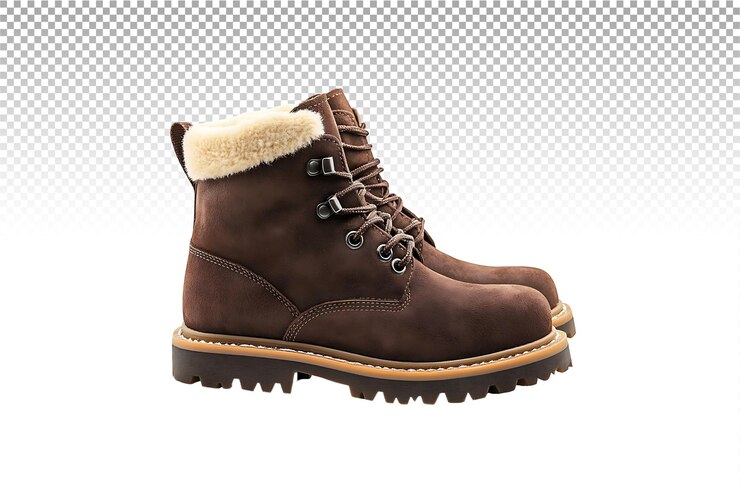 PSD un elegante par de botas de invierno aisladas en un fondo transparente