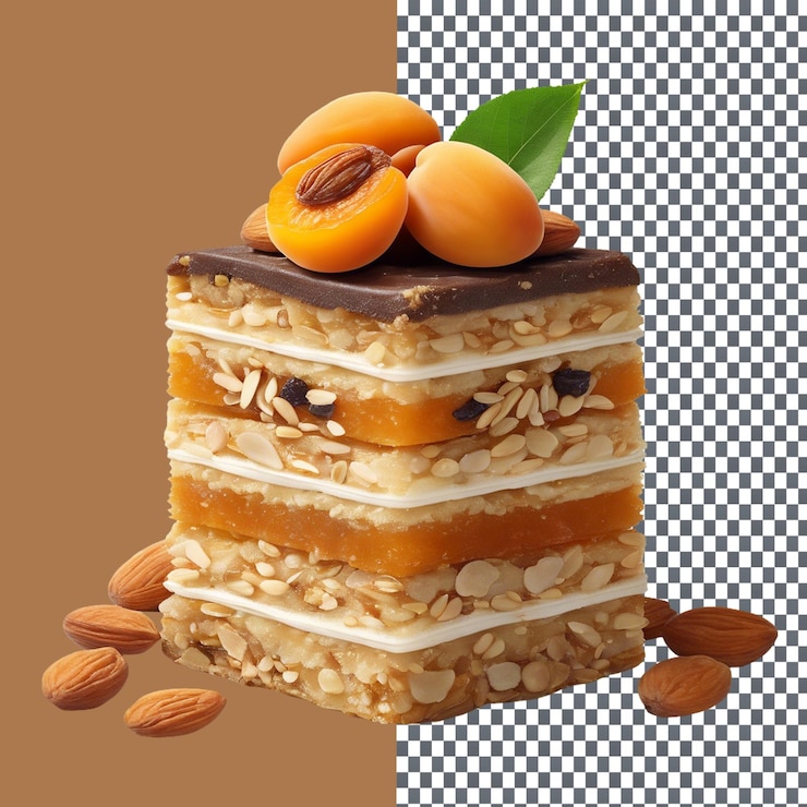 PSD elegante pastel italiano de nueces de frutas en capas aislado sobre un fondo transparente