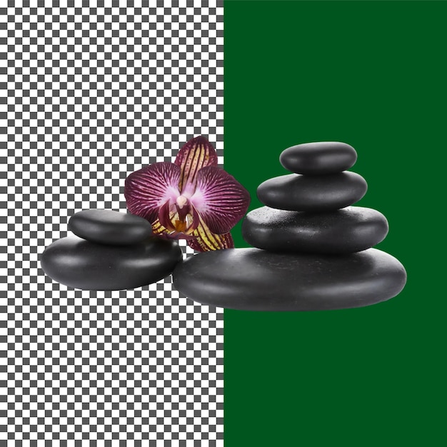 Une élégante pile de cailloux noirs pour un spa tranquille sur un fond transparent png psd