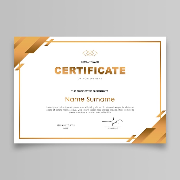 Elegante plantilla de certificado de oro de logro