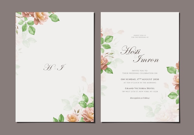 PSD elegante plantilla de invitación de boda de dos caras