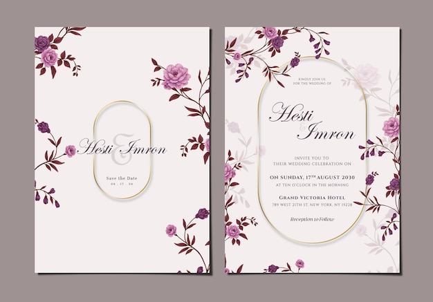 PSD elegante plantilla de invitación de boda de dos caras