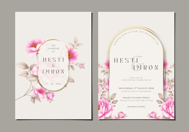 Elegante plantilla de invitación de boda con flores