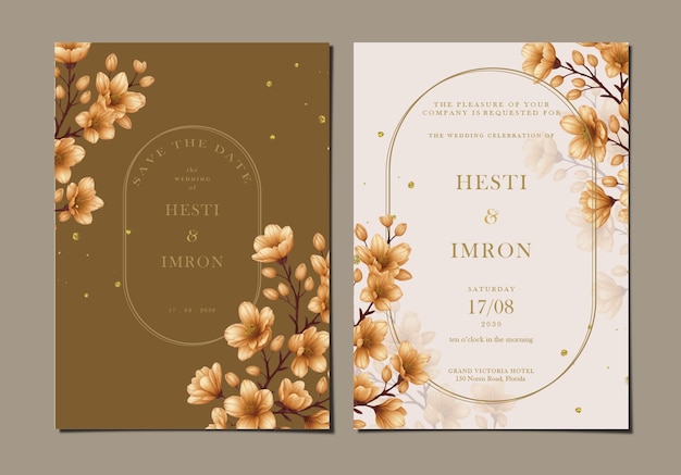 Elegante plantilla de invitación de boda con flores