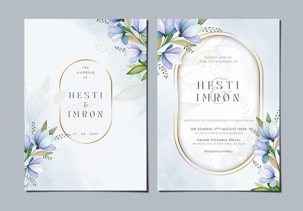 Elegante plantilla de invitación de boda con flores