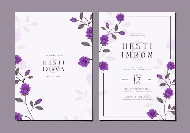 Elegante plantilla de invitación de boda con flores