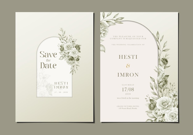 elegante plantilla de invitación de boda con flores