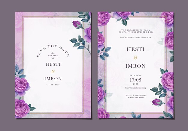 PSD elegante plantilla de invitación de boda con flores