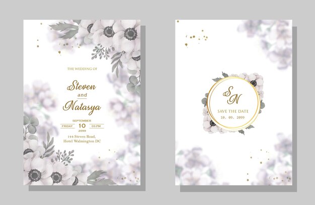 Elegante plantilla de invitación de boda con hojas psd