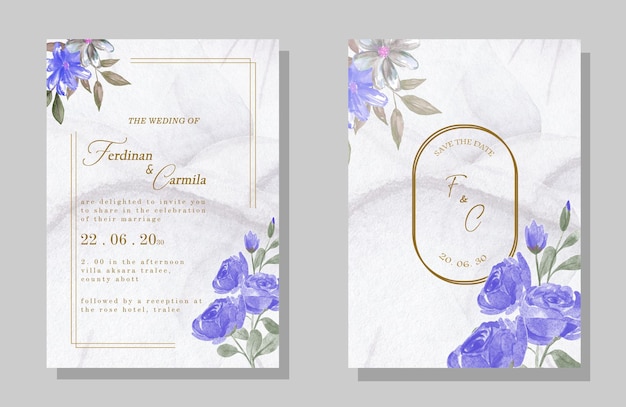 Elegante plantilla de invitación de boda con hojas psd