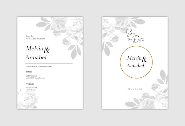 Elegante plantilla de invitación de boda PSD Premium