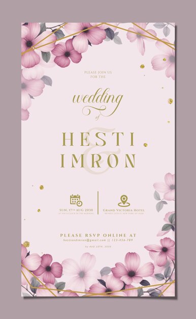 PSD elegante plantilla de invitación digital para bodas con flores