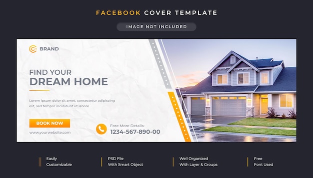 Elegante plantilla de portada de Facebook y banner web promocional de bienes raíces