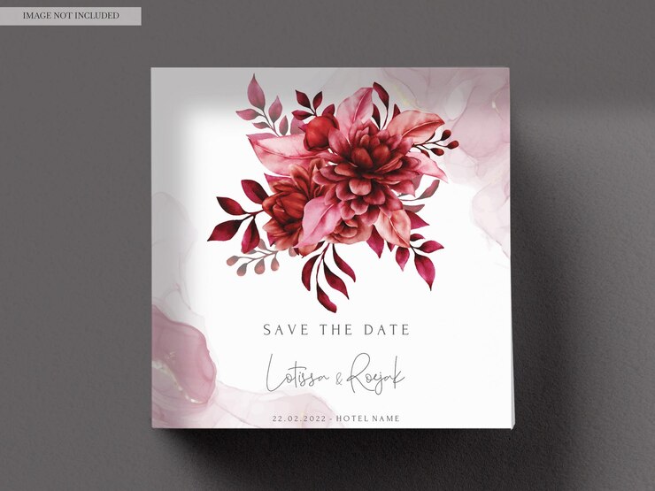 PSD elegante plantilla de tarjeta de invitación de boda floral granate rojo
