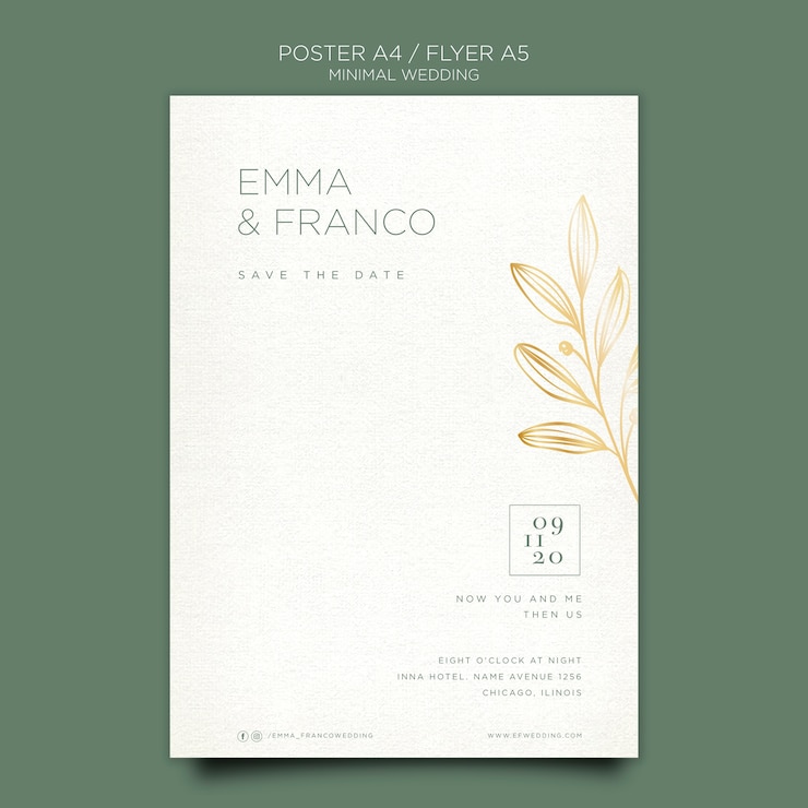 PSD elegante plantilla de volante para boda