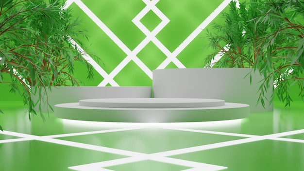 Elegante podio blanco de renderizado 3d sobre fondo verde