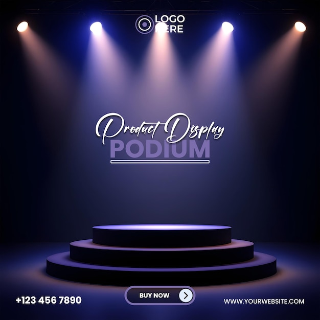 Elegante podio de exhibición de productos con reflectores